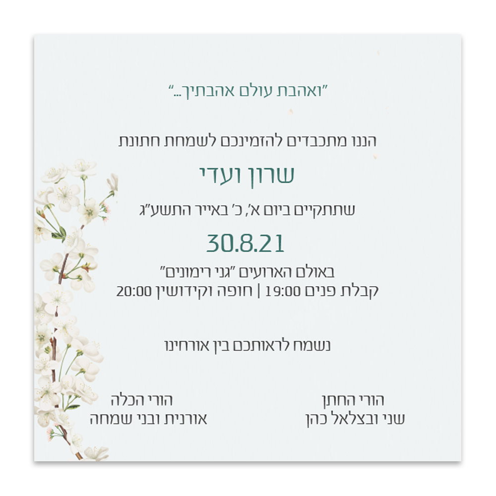 הזמנה לחתונה עבודת הדברה - מלכיט - לבחור, לעצב, להדפיס