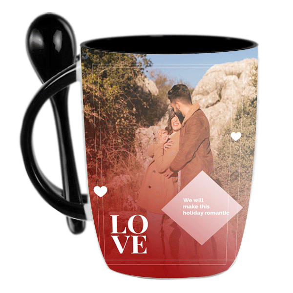 ספל שתייה חמה עם כפית Love - מלכיט - לבחור, לעצב, להדפיס