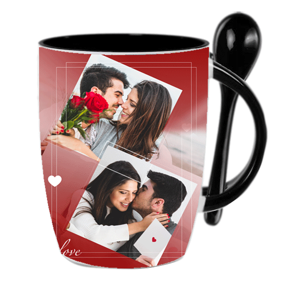 ספל שתייה חמה עם כפית Love - מלכיט - לבחור, לעצב, להדפיס